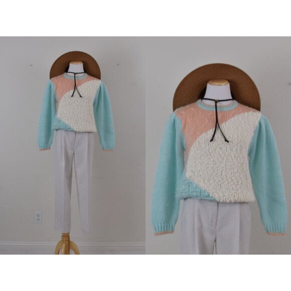Vintage 90s Hand-Knit Pullover Acrylic Sweater size L - Picture 1 of 10